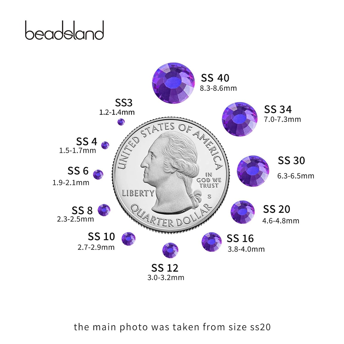 Beadsland 1440pcs Flat Back Crystal Rhinestones Round Gems for Nail Art and Craft Glue Fix, Purple Velvet,SS20,4.6-4.8mm