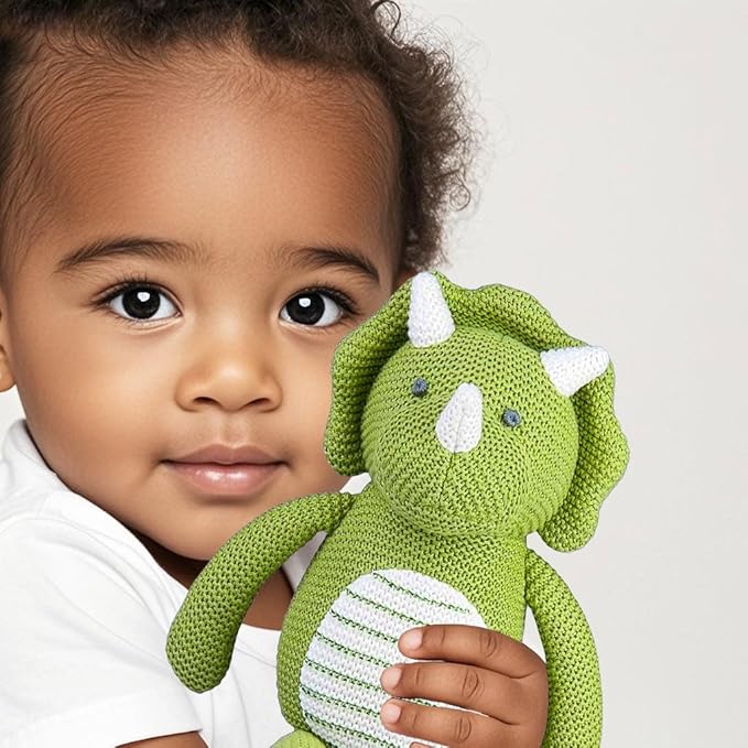 100% Organic Cotton Baby Stuffed Animals | 7.1" Green Dinosaur Plush for Newborn