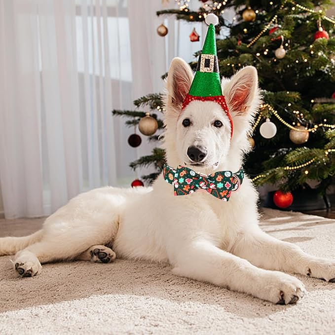 Christmas Dog Collar, Cute Winter Holiday Collars Green Christmas Tree and Snowman Print Metal Buckle Collar Adjustable Sturdy Collars for X-Small Girl Boy Dogs