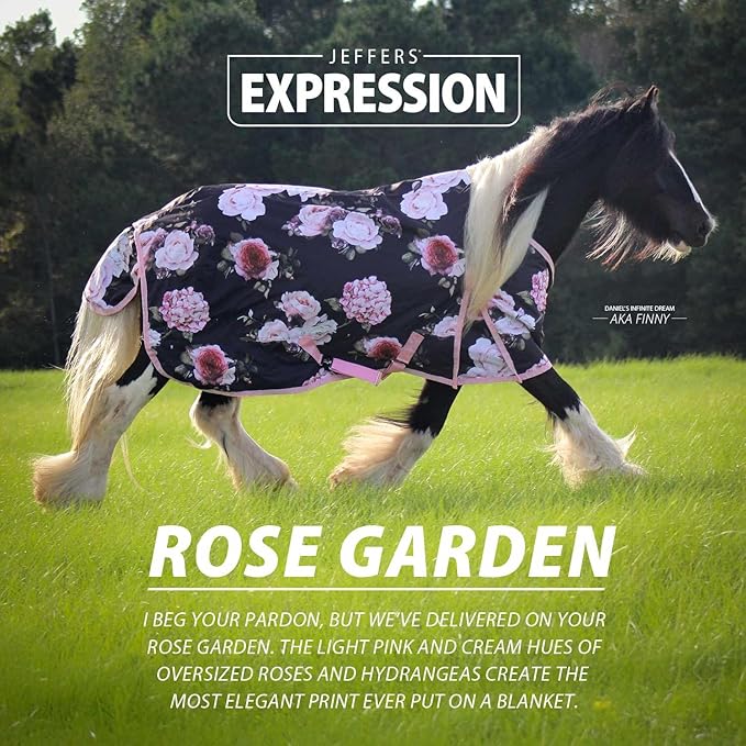 Jeffers Expression 1200 Denier Standard Neck Turnout Blanket, Rose Garden, 66" - Waterproof, Breathable Horse Blanket with 0g Polyfill, No insulation - Ideal Protection for Wind and Rain, Light Weight