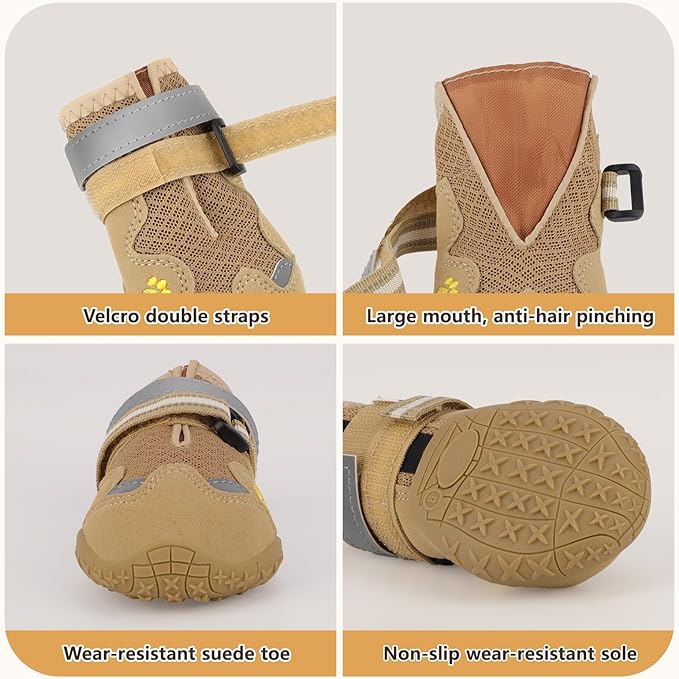 Dog Shoes for Large Medium Small Dog, Mesh Breathable Dog Shoes for Hot Pavement, Anti-Slip Dogs Boots Paw Protectors with Reflective for Outdoor Walking Indoor Hardfloors (Size 2)