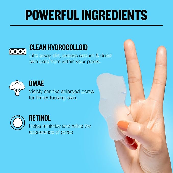 PEACE OUT Skincare Pore Minimizing Strips, Hydrocolloid Pore-Refining Nose and Face Strips with Retinol & Vitamin A to Shrink Enlarged Pores and Remove Blackheads (4 pore and 4 nose strips)