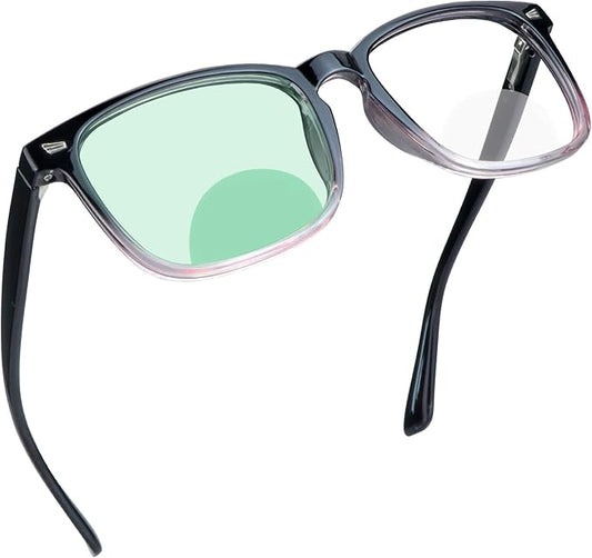 YEIN Bifocal Reading Glasses with Blue Light Blocking Lenses, Bifocal Reader for Women and Men, Vintage Square frame with Spring Hinge (+0.00/+1.00 magnification)