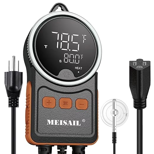 Temperature Controller can be Used for aquaculture, Plant mat Heating, Reptile Thermostat, with Load line Over-Temperature Protection and Dual Sensor auto-Safety Calibration