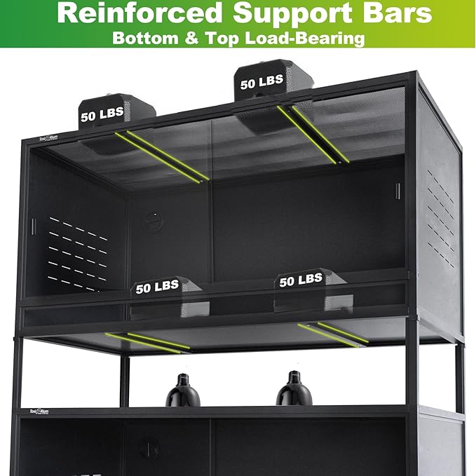 PVC Reptile Enclosure Space Efficient 44''x20''x20'' Stackable ToxiRium Large Reptile Terrarium 76 Gallons for Bearded Dragon Lizard Snake, Breeding Vivarium with Sliding Doors Lock-2pcs with spacers