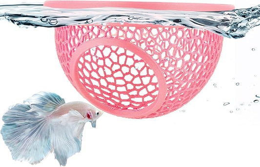 Pink Floating Betta Hide & Shrimp Cave – 3D Printed Aquarium Hammock, Feeding Ring & Resting Spot for Betta Fish, Shrimp & Small Fish (Eco-Safe PLA)