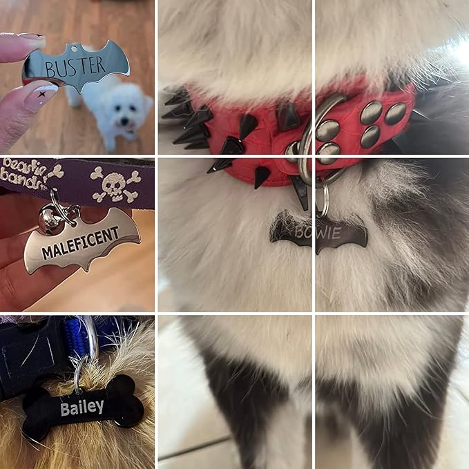 Premium 316 Surgical Grade Stainless Steel Personalized Dog & Cat ID Tags - Fun Shapes for Sporty Outdoor Pets - Custom Engraved Name & Info for Collar Accessories & Pet Necklaces Bone
