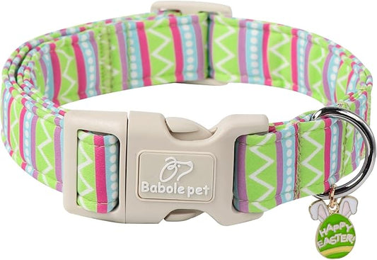 Easter Dog Collar for Large Dogs - Brightly Colored Stripe Easter Collars for Boy Girl Dogs, Adjustable Spring Holiday Pet Collars with Quick Release Buckle XL
