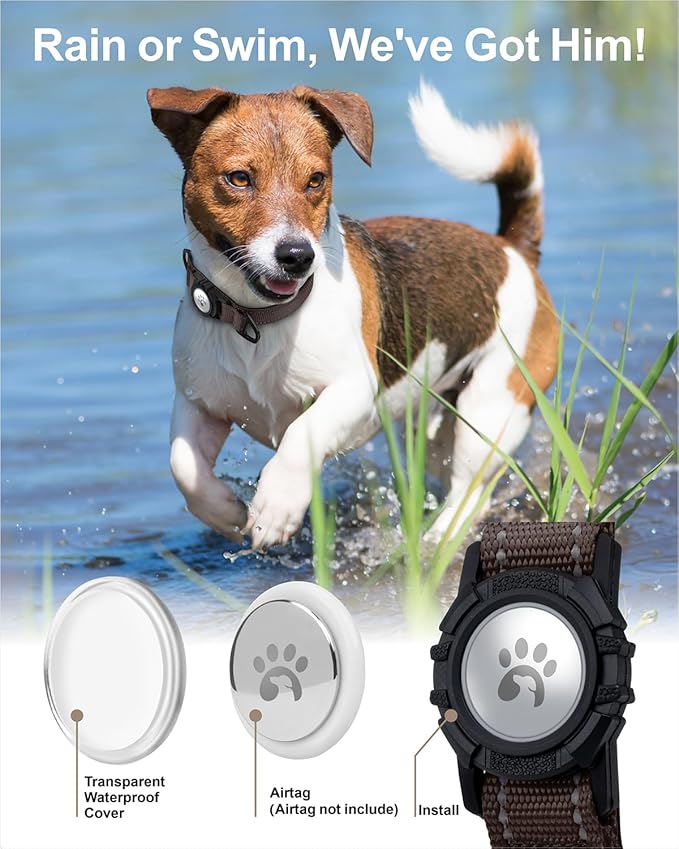 TagME Airtag Dog Collar,Waterproof Reflective Pet Collar with Airtag Holder,Soft Padded and Double D-Rings for Medium Dogs,Brown