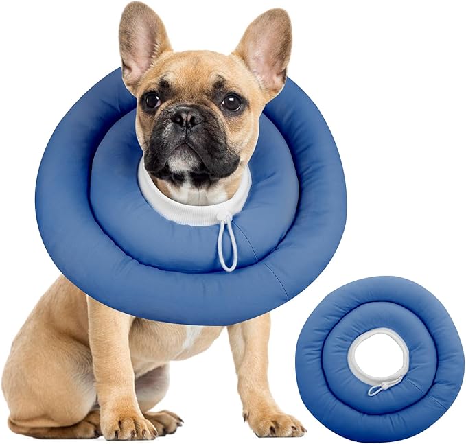 IDOMIK Dog Recovery Collar, Waterproof Soft Dog Cone After Surgery, Comfy Protective Elizabethan Collar Alternative for Dogs Cats, Adjustable Pet Neck Donut Cone Anti-Licking Biting Wounds,Navy,S