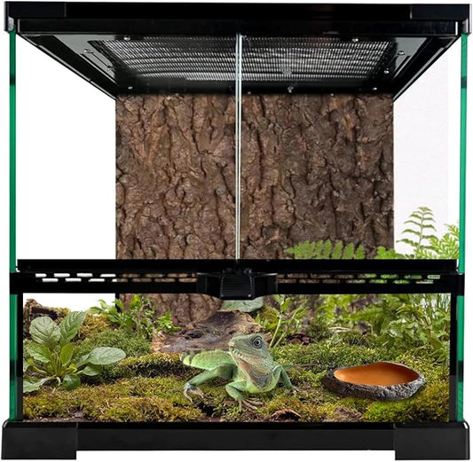 Reptile Glass Tank 12"*12"*12" Terrarium Habitat with Double Hinge Door and Top Screen Ventilation for Bearded Dragon,Lizard,Leopard Gecko,Snake,Hermit Crab with Carpet and Hygrothermograph