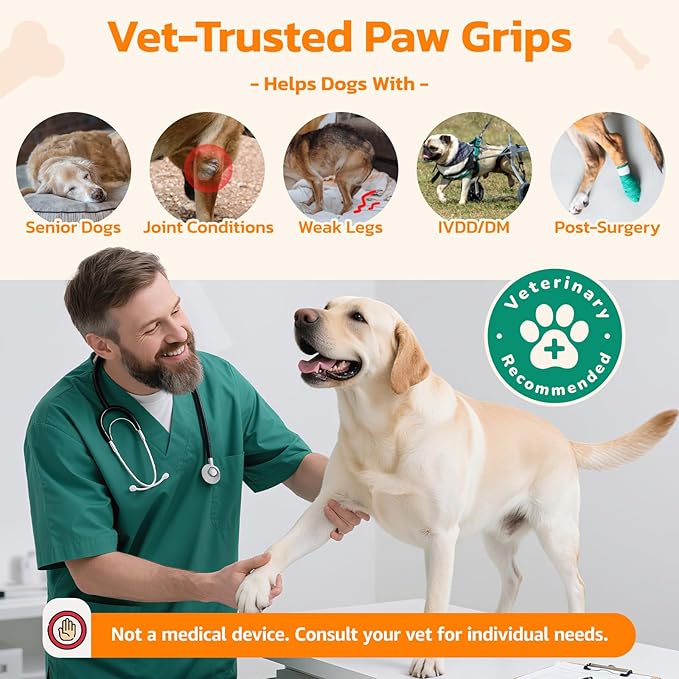 Anti Slip Dog Paw Protector Pads for Senior Dogs, Paw Pads for Dogs Traction, Disposable Self Adhesive Paw Grips for Old Dog on Slippery Hardwood Floor, Black 12 Sets (48pcs) L (21-40lbs)