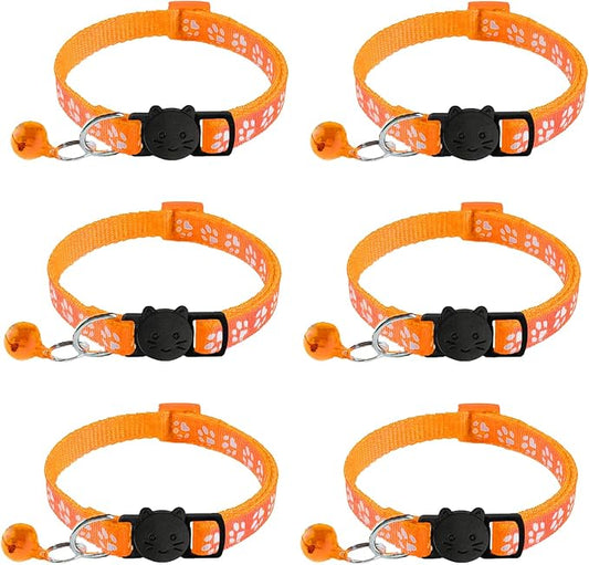 6 Pack Breakaway Cat Collar with Bells, Claw Print Design, Safety Buckle Kitten Collars, 0.4 Inches Width Lightweight, Adjustable 7.5-12.5 Inches Suitable for Girl Boy Cats