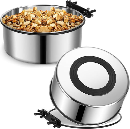 2 Pack Large Kennel Bowls Mountable,Dog Crate Water Bowl No Spill,Hanging Dog Bowl for Crate Cage,Stainless Steel Dogs Water Feeder Dish for Dogs Cats Bunny Ferret Bird,Silver