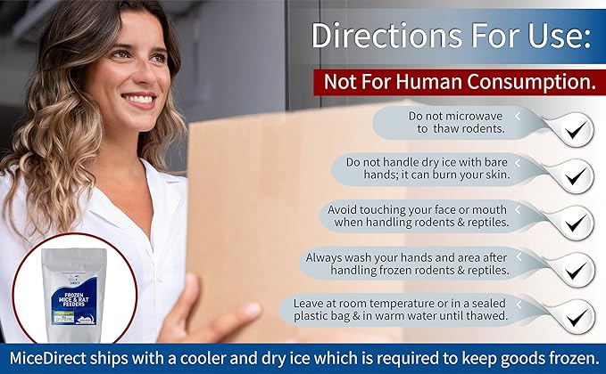 MiceDirect- 40 Rat Weanlings- Fresh Fast Frozen Food Feeders for SubAdult Ball Python Red Tail Boa Monitor Lizard Birds of Prey Pet Reptiles