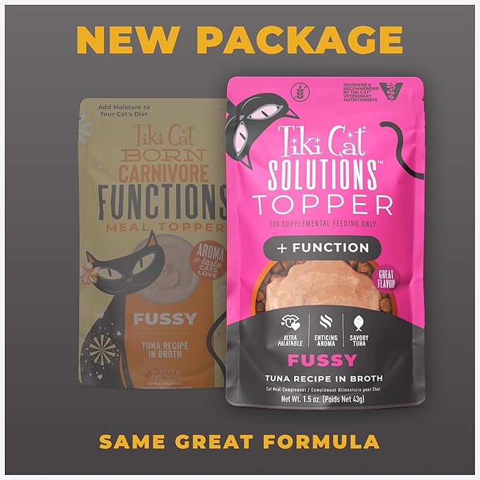 Tiki Cat Solutions Topper Multipack, Fussy, Tuna Recipe in Broth, 1.5 oz. Pouch (12 Count)