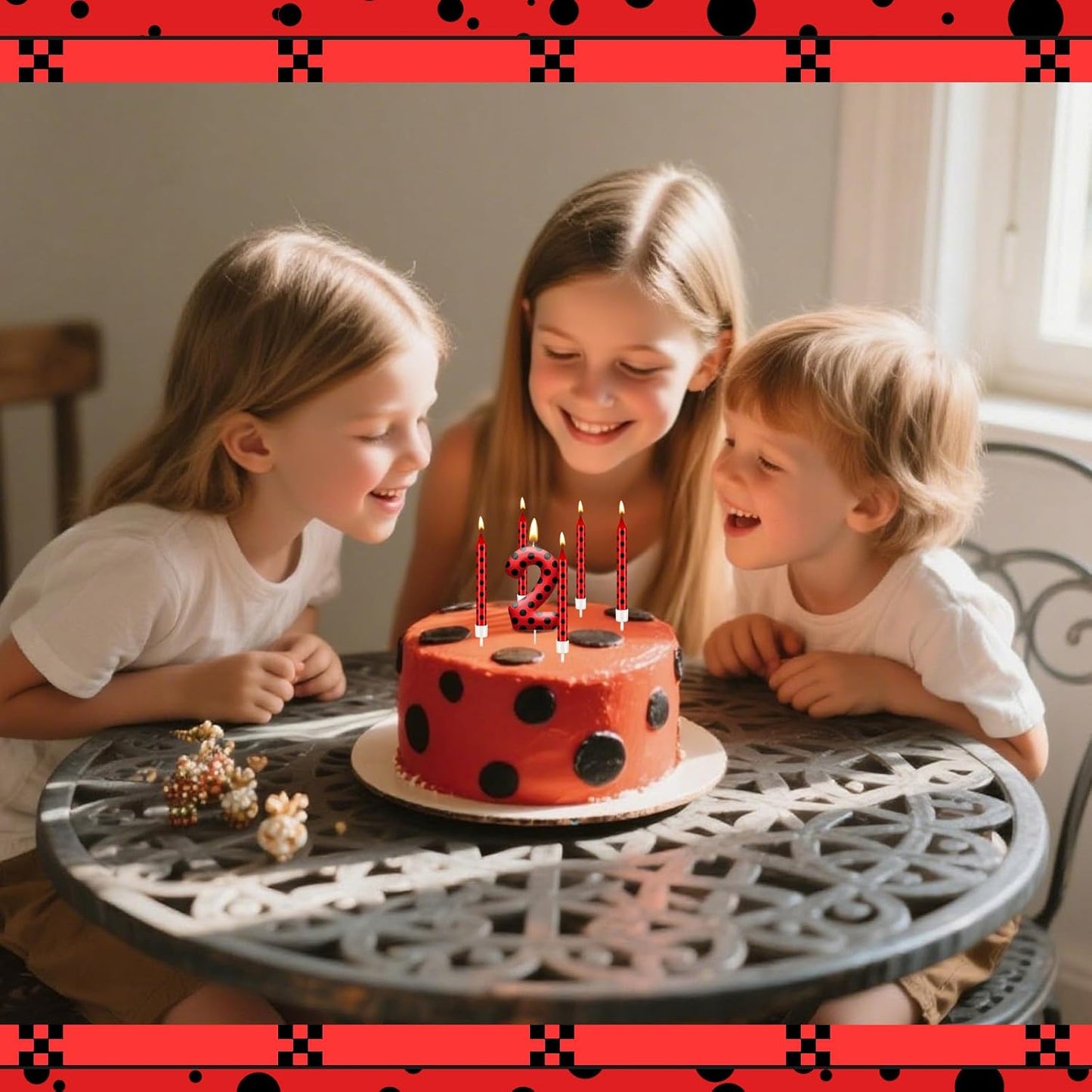 13PCS Ladybug Theme Birthday Candles Set - Red & Black Polka Dot Decorative Candles for Kids Ladybug Themed Parties, Baby Showers, Birthday Cakes, and Ladybird Inspired Celebrations(Number 2)