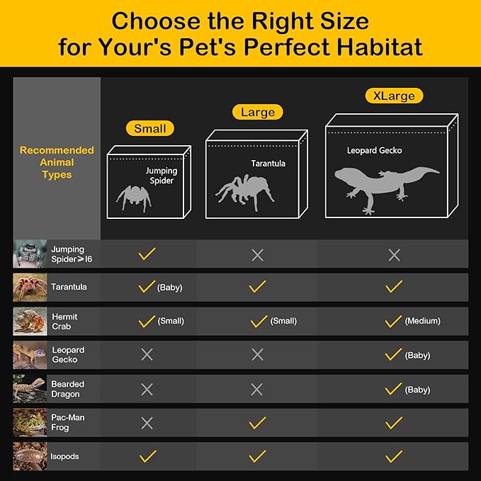 XLarge Reptile Terrarium Starter Kit,Magnetic Jumping Spider Enclosure,Hermit Crab Tank,Arboreal Tarantula Cage for Praying Mantis,Frog Vivarium,Lizard Container,Insect Housing,Gecko Habitat
