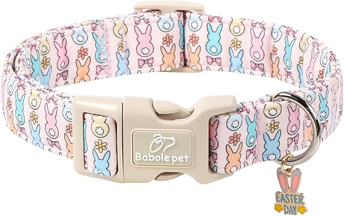 Easter Dog Collar for Medium Dogs - Pastel Bunny Easter Collars for Female Dogs, Cute Spring Girl Dog Collar, Lightweight Adjustable Cartoon Holiday Pet Collars M
