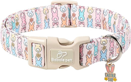 Easter Dog Collar for Medium Dogs - Pastel Bunny Easter Collars for Female Dogs, Cute Spring Girl Dog Collar, Lightweight Adjustable Cartoon Holiday Pet Collars M