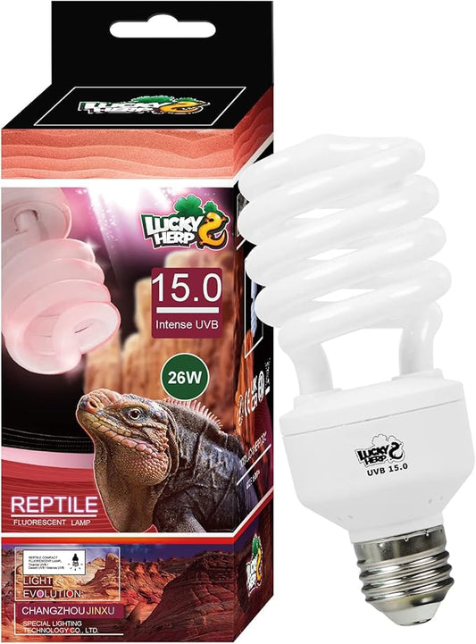LUCKY HERP 26W UVB 15.0 Intense UVA UVB Compact Flouorescent Lamp Desert Terrarium Light Bulb for Reptile and Amphibian