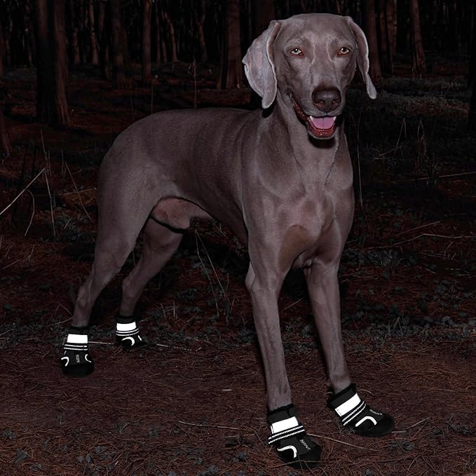 Dog Shoes, Waterproof Dog Boots & Paw Protectors with Anti-Slip Sole, 4pcs/Set Pet Dog Booties, Reflective Dog Shoes for Small Medium Large, Winter Snowy Summer Hot Pavement (Black, 2# (2XS))