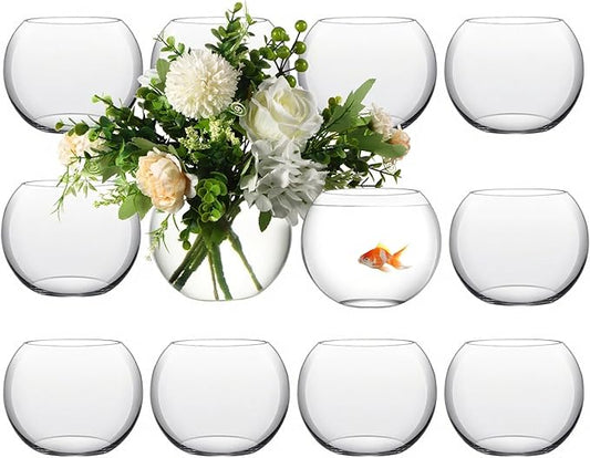 Sawysine 12 Pcs Bubble Bowl Vase Centerpiece 7.8''w x 6.3''h Round Glass Flower Vase Bulk Clear Terrarium Fish Bowl for Wedding Event Goldfish Planter Floral Centerpiece Office Home Decor