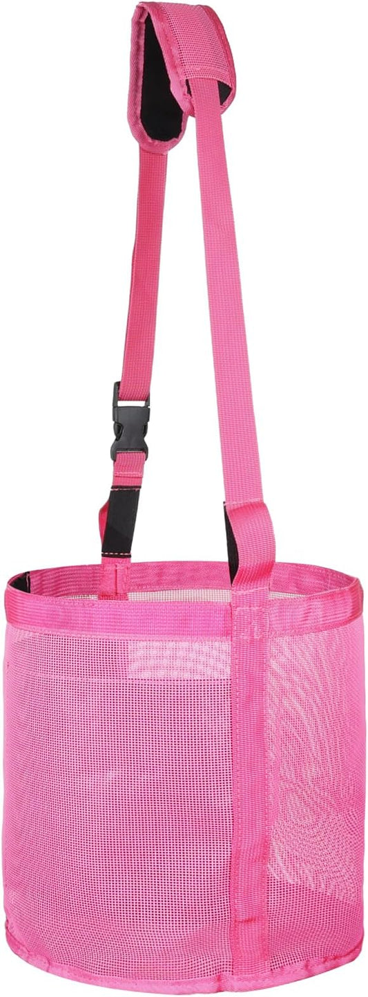 Heavy Duty Durable Waterproof Horse Feed Bag with Adjustable Strap - Mesh Grain Design, Comfort Neck Pad & Nose Pad Rose Pink