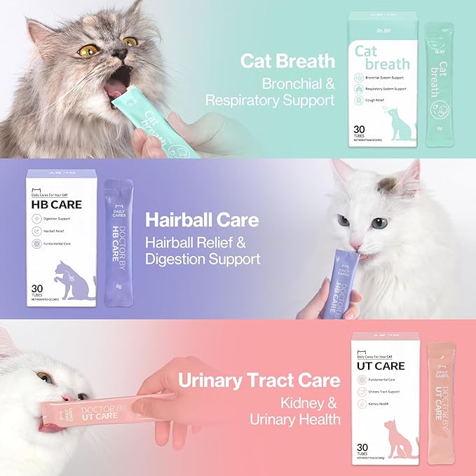 Dr.by Cat Breath Bronchial Supplements Cat Sneezing Treatment Asthma Cold Cough Nose Relief Respiratory&Immune Support with TF-343-30 lickable Formula Individually Packaged, Chicken (3 Packs (25.5OZ))