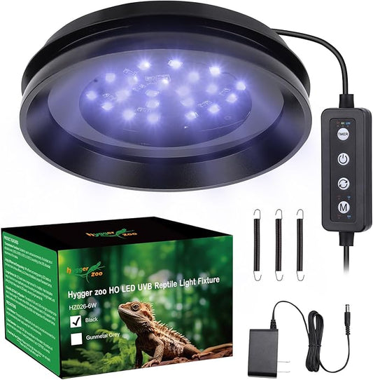 UVB Light for Reptiles with Dimming UVA UVB Reptile Light Fixture with Timer LED UVB Bulb for Bearded Dragon Gecko Turtle Chameleon Lizard Snake Adjustable Brightness Reptile Tank Accessories 6W Black