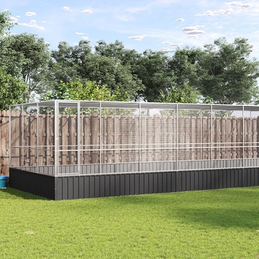 Large Bird Aviary with Extension, Outdoor Galvanized Steel Bird Cage, Galvanized Steel Outdoor Bird Aviary, Mesh Fence Bird House for Small Animals, 366.9"x120.9"x83.5"