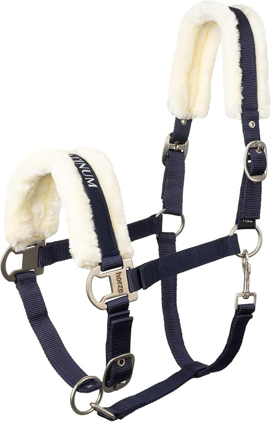 HORZE Howard Soft Fleece Padded Adjustable Polyester Horse Halter - Peacoat Dark Blue - Warmblood