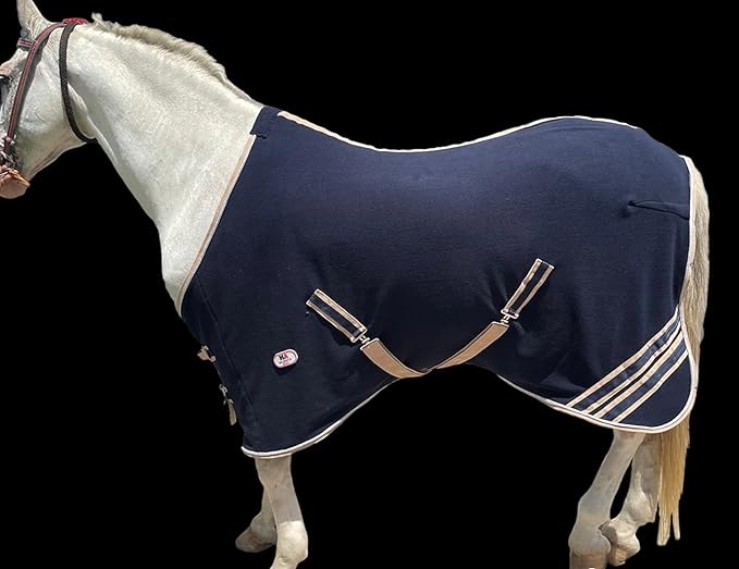 Majestic Ally Anti Pill Fleece Horse Blanket/Sheet with Silver Braided Rope (Navy, 80)
