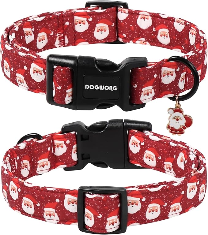 DOGWONG Christmas Dog Collar, Red Santa Claus Print Cute Dog Collars Winter Holiday Male Female Adjustable Dog Collar for Small Dogs