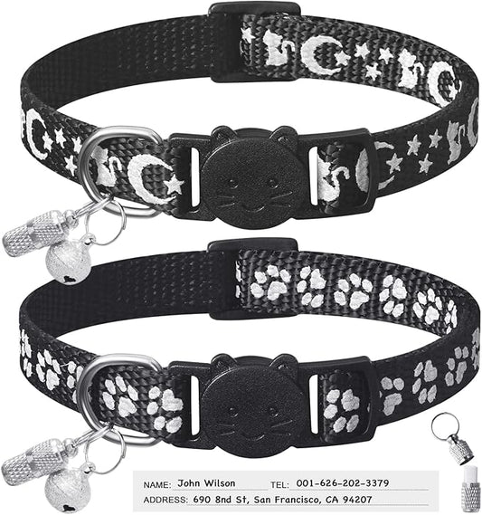 LLHK 2 Pack Breakaway Cat Collars & 2 Pcs Name Tags,Reflective Safety Kitten Collar with Bell,for Girl Boy Male Cats,Adjustable 7''-12'', Personalized ID Tag,Pet Supplies,Accessories