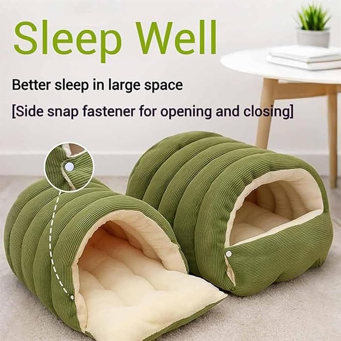 Expectation Cat Bed, Removable and Washable Winter Closed-Off Cat Bed, Soft Fluffy Warm Autumn/Winter Cats House, Washable Non-Slip Pet Sleeping Bag for Indoor Cats Small Dogs (Beige,Medium)