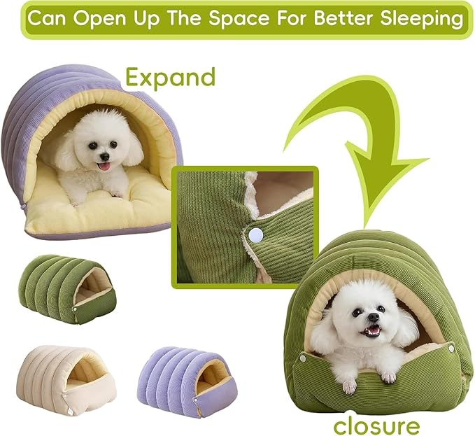 Removable and Washable Winter Closed-Off Cat Bed, Cat Winter Cave, Cute Cat Beds for Indoor Cats, Disassembled Design for Easier Cleaning, with Hair Remover (2PcsGreen, 22.4 * 14.6 * 11.0 in)