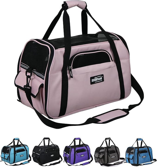 EliteField Soft Pet Carrier (3 Year Warranty, Airline Approved) Soft Sided Dog Puppy Cat Carrier Travel Bag (X-Large: 21" L x 12" W x 13" H, Pink)