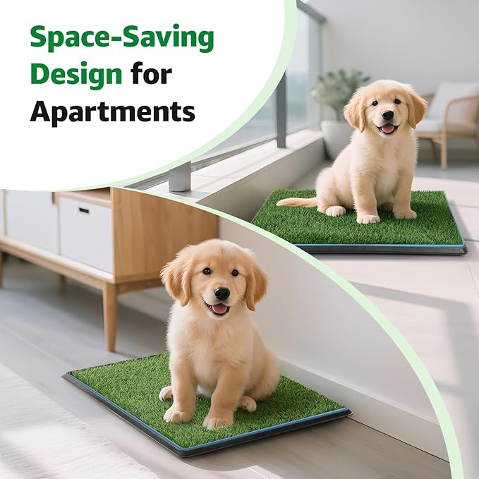Dog Grass pad with Tray,41”x 26.8” Indoor Dog Potty with 2 Packs Replacement Artificial Fake Grass-5 Packs Disposable Puppy Pads,for Puppy Training Apartment, Outdoor Use
