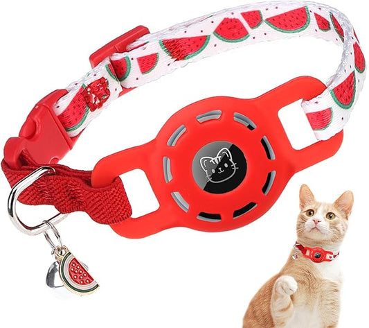 BINGPET AirTag Cat Collar with Bells, Upgraded Safety Elastic Cat Collar with Airtag Cat Collar Holder, Anti-Lost Cat Collars for Cats, Anti-Suffocation Kitty Puppy Collars