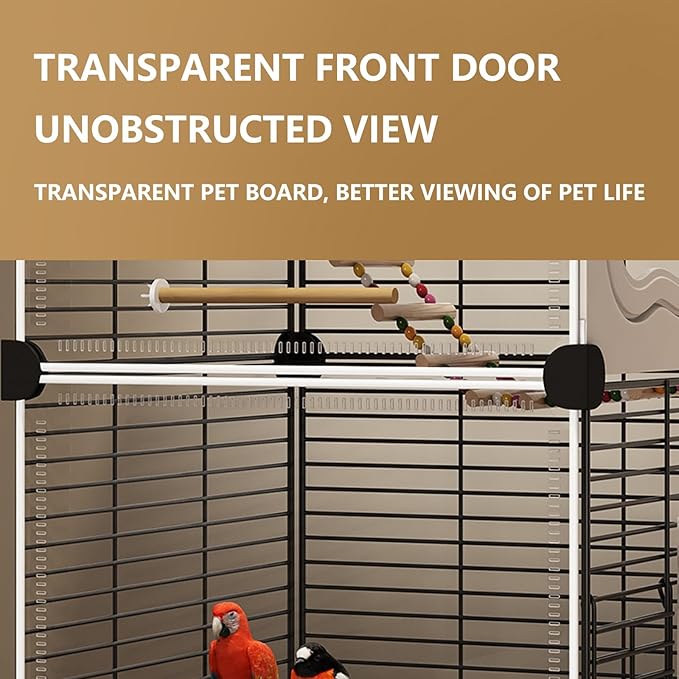 Large Parrot Cage with Acrylic Doors, 4 Casters, Perch & Feeder, Detachable Drawer, Ideal for Cockatiels, Budgies, Conures, Indoor/Outdoor Use – Spacious White Birdcage(White,72 * 36 * 170)
