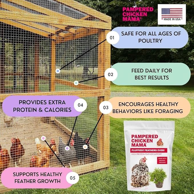 Pampered Chicken Mama Molting Supplement for Chickens: Fluffiest Feathers Ever Backyard Chicken Feed and Supplies for Hens (2 pounds)