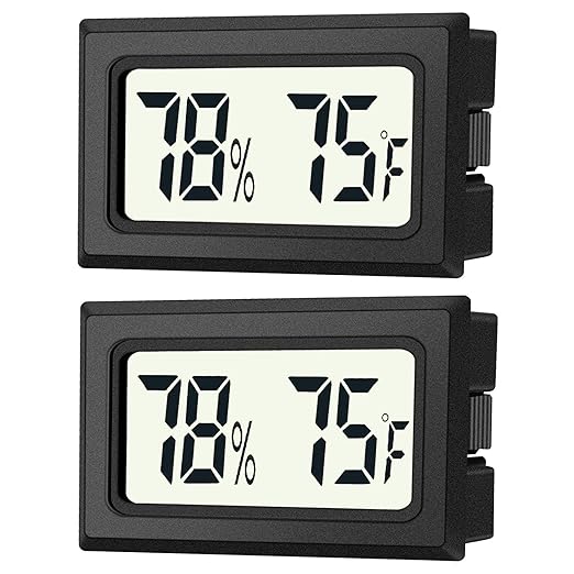 2 Pack Mini Digital Hygrometer Thermometer Gauge, Indoor Outdoor Temperature Humidity Meter for Humidifiers Greenhouse Reptile Plant Humidors, Large LCD Screen, Display in Fahrenheit (℉) (2)