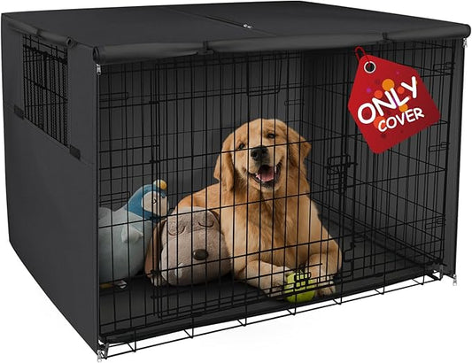 Explore Land Dog Crate Cover Heavy Duty Polyester Pet Kennel Sunshade Universal Fit for 54 inches Wire Cage (Black)