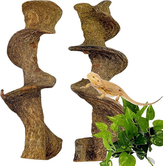 BNOSDM 2PCS Natural Reptile Climbing Branches Decor,1.8-2.2" Thick Natural Snake Climbing Forest Wood with Plant Leaf Decor,Lizard Forest Branch,Geckos Tank Tree Trunk Accessories for Bearded Dragons