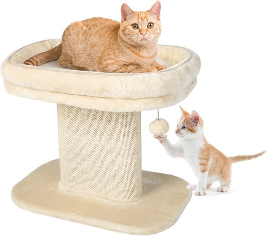 Tangkula Cat Tree for Indoor Cats, 2-Tier Cat Tower with Top Perch & Sisal Scratching Panel & Jingling Fur Ball Toy, Cozy Cat Bed with Scratching Post, Modern Small Kitten Activity Center (Beige)