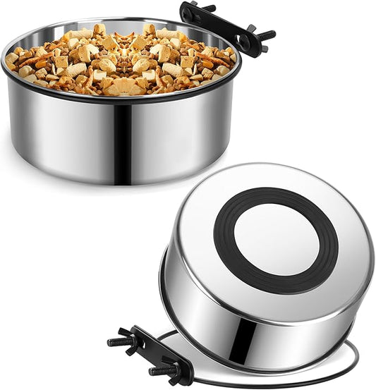 2 Pack Kennel Bowls Mountable,Dog Crate Water Bowl No Spill,Hanging Dog Bowl for Crate Cage,Stainless Steel Dogs Water Feeder Dish for Dogs Cats Bunny Ferret Bird,Silver