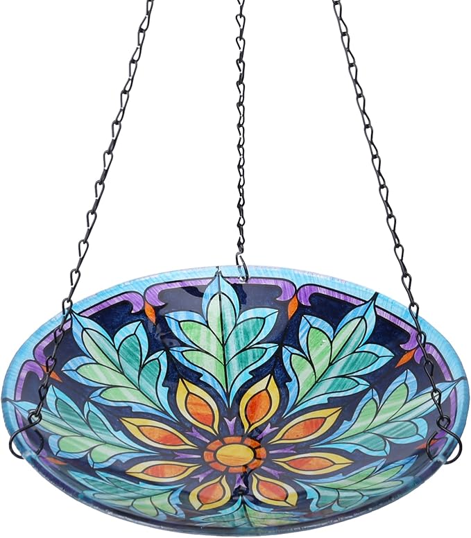 MUMTOP Hanging Bird Bath - Bird Baths for Outdoors, 11 Inch Glass Bird Bath Bowl Outdoor Bird Feeders for Garden Yard and Patio Decor