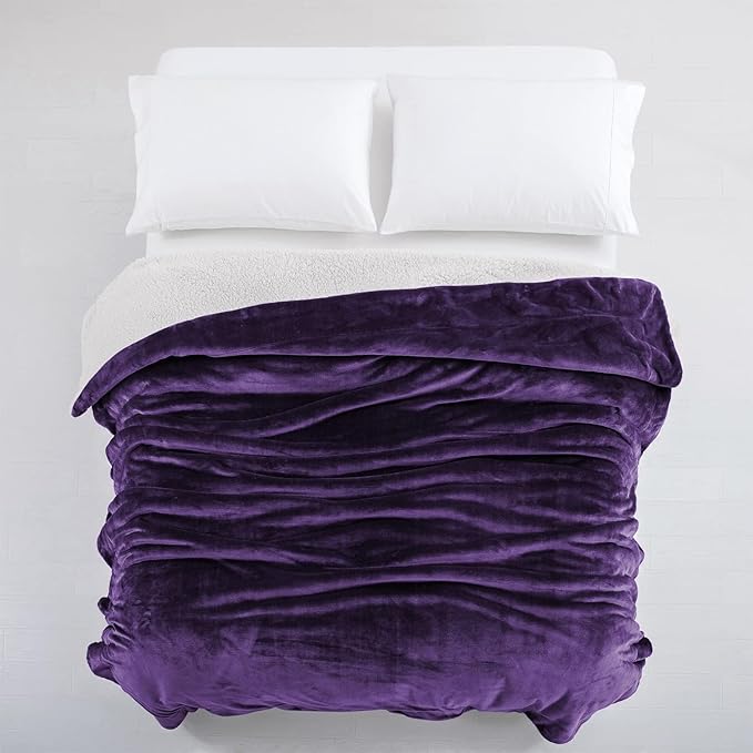 IR Imperial Rooms Sherpa Fleece Throw Blanket Twin Size for Couch - Thick and Warm Fluffy Purple Blankets for Winter, Soft and Fuzzy Twin Blanket for Bed, 60x80 Inches
