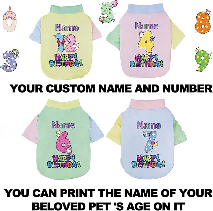 Custom Dog Birthday Shirt,Personalized Pet Apparel Print with Name Age Number,Pet Birthday Outfit,Lightweight Breathable Cotton Vest for Small Medium Large Dogs Cat (Dopamine Yellow, Large)
